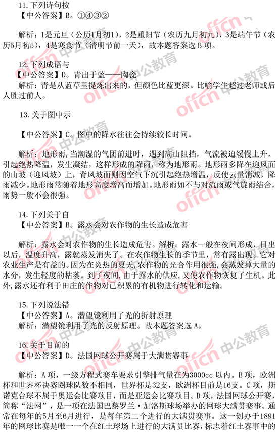 2014年國家公務員考試常識判斷 答案解析